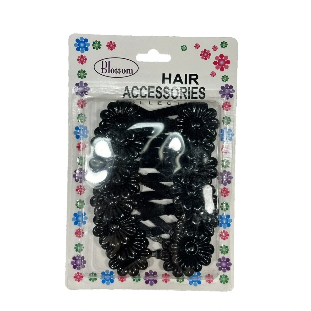 NEW blossom‎ girls hair clips accessories black flowers floral 18 COUNT
